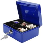 Métal Cach Box - Caisse à Monnaie - Coffre Fort + 2 Clés - 200*160*90 mm - Bleu – Image 6