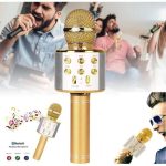 Micro karaoké Sans Fil et Haut-Parleur - Bluetooth - Rechargeable - Doré