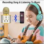 Micro karaoké Sans Fil et Haut-Parleur - Bluetooth - Rechargeable - Doré – Image 4