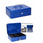 Métal Cach Box - Caisse à Monnaie - Coffre fort - Boîte De Rangement Avec 2 Clés - 250 x 200 x 90 mm - Bleu