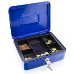 Métal Cach Box - Caisse à Monnaie - Coffre fort - Boîte De Rangement Avec 2 Clés - 250 x 200 x 90 mm - Bleu – Image 2