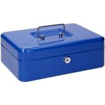 Métal Cach Box - Caisse à Monnaie - Coffre fort - Boîte De Rangement Avec 2 Clés - 250 x 200 x 90 mm - Bleu – Image 3