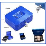 Métal Cach Box - Caisse à Monnaie - Coffre fort - Boîte De Rangement Avec 2 Clés - 250 x 200 x 90 mm - Bleu – Image 5