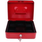 Métal Cach Box - Caisse à Monnaie - Coffre fort - Boîte De Rangement Avec 2 Clés - 250 x 200 x 90 mm - Rouge – Image 4