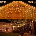 Pack De 10 Guirlande De Fête Lumineuse Décorative - Étanche - 8 Modes - 100 LED - Double Fiche - 100M - Jaune