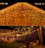 Pack De 10 Guirlande De Fête Lumineuse Décorative - Étanche - 8 Modes - 100 LED - Double Fiche - 100M - Jaune