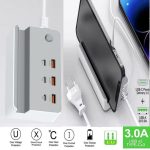 Multiprise - Puce Intelligente à 3 Ports De Câble USB et 3 Porte Type C - Charge Rapide - Puissance 35 W - Support De Téléphone