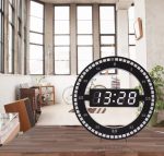 Horloge Murale Numérique Électronique Ronde - Avec Date - Alarme et Température - 12/24 Heures en Intérieur 12 Pouces