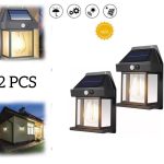 Pack De 2 Lampe Murale Solaire Avec Détecteur De Mouvement - 3 Modes D'éclairage - Étanche - Style Chalet