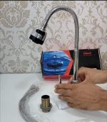 Robinet d'évier de cuisine avec bec pivotant - Plaque contemporaine en céramique chromée - Bobine - Rotation à 360°