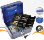 Métal Cach Box - Caisse à Monnaie - Coffre Fort + 2 Clés - 200*160*90 mm - Bleu