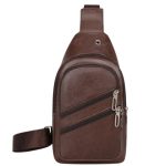 Sac à Bandoulière Multifonction Tondeuse en Cuir PU Souple et Imperméable Pour Homme  Avec Trou Pour Écouteurs - Marron