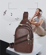 Sac à Bandoulière Multifonction Tondeuse en Cuir PU Souple et Imperméable Pour Homme  Avec Trou Pour Écouteurs - Marron – Image 7