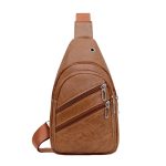 Sac à Bandoulière Multifonction Tondeuse en Cuir PU Souple et Imperméable Pour Homme  Avec Trou Pour Écouteurs - Beige