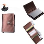 Portefeuille Avec Porte Cartes Intelligent 2en1 en Aluminium Métallique Pour Cartes De Crédit - Billets De Banque - Métal Fin - Unisexe - Marron