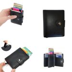 Portefeuille 2 en 1 Intelligent En Cuir Pour Cartes De Crédit – Billets De Banque – Métal Fin Pour Homme – Pliable - Noir