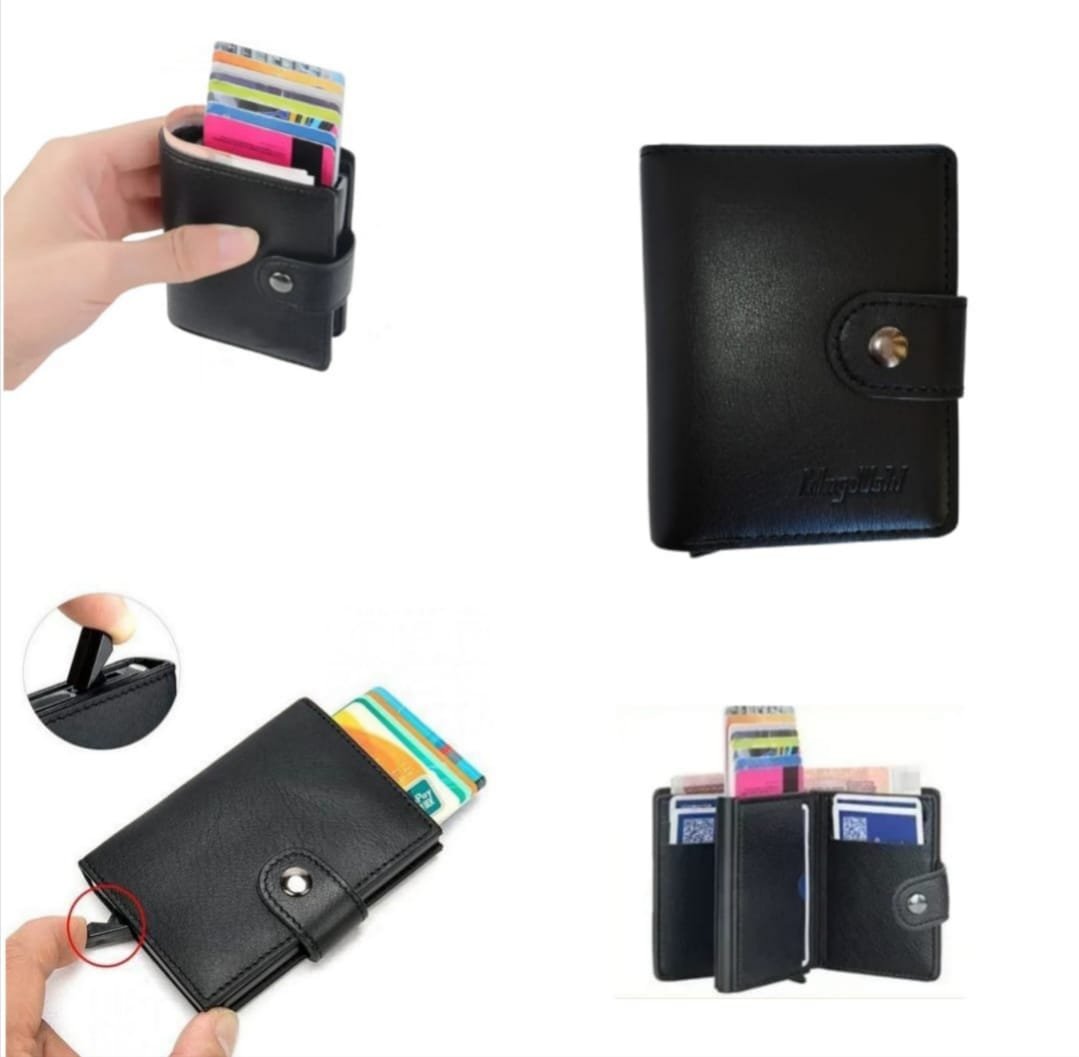 IMG-20250923-WA0028.jpg Portefeuille 2 en 1 Intelligent En Cuir Pour Cartes De Crédit – Billets De Banque – Métal Fin Pour Homme – Pliable - Noir – Image 1