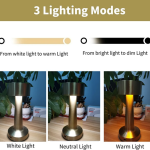 Lampe De Table Led Sans Fil - Rechargeable - 3 Modes D'éclairage Avec Interrupteur Tactile - Portable – Image 3