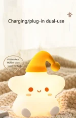 Lampe De Chevet – Design Étoile Mignon Pour Enfants – Lampe De Chevet à Détection De Lumière – Chapeau Jaune – Image 5