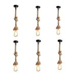 Pack De 6 Suspensions Corde En Chanvre Vintage Luminaire De Plafond - 1 M - Douille E27