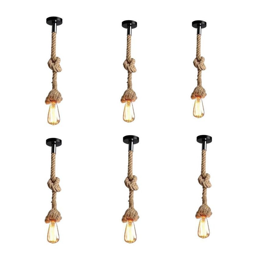 MK1ESSKJSE-0920-001.jpg Pack De 6 Suspensions Corde En Chanvre Vintage Luminaire De Plafond - 1 M - Douille E27 – Image 1