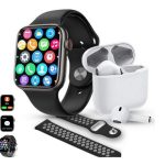 Pack de 1 Montre Connectée à Écran Tactile Complet - Bluetooth et Appels - Étanche avec Écouteurs Bluetooth et 2 Ceinture - Unisexe