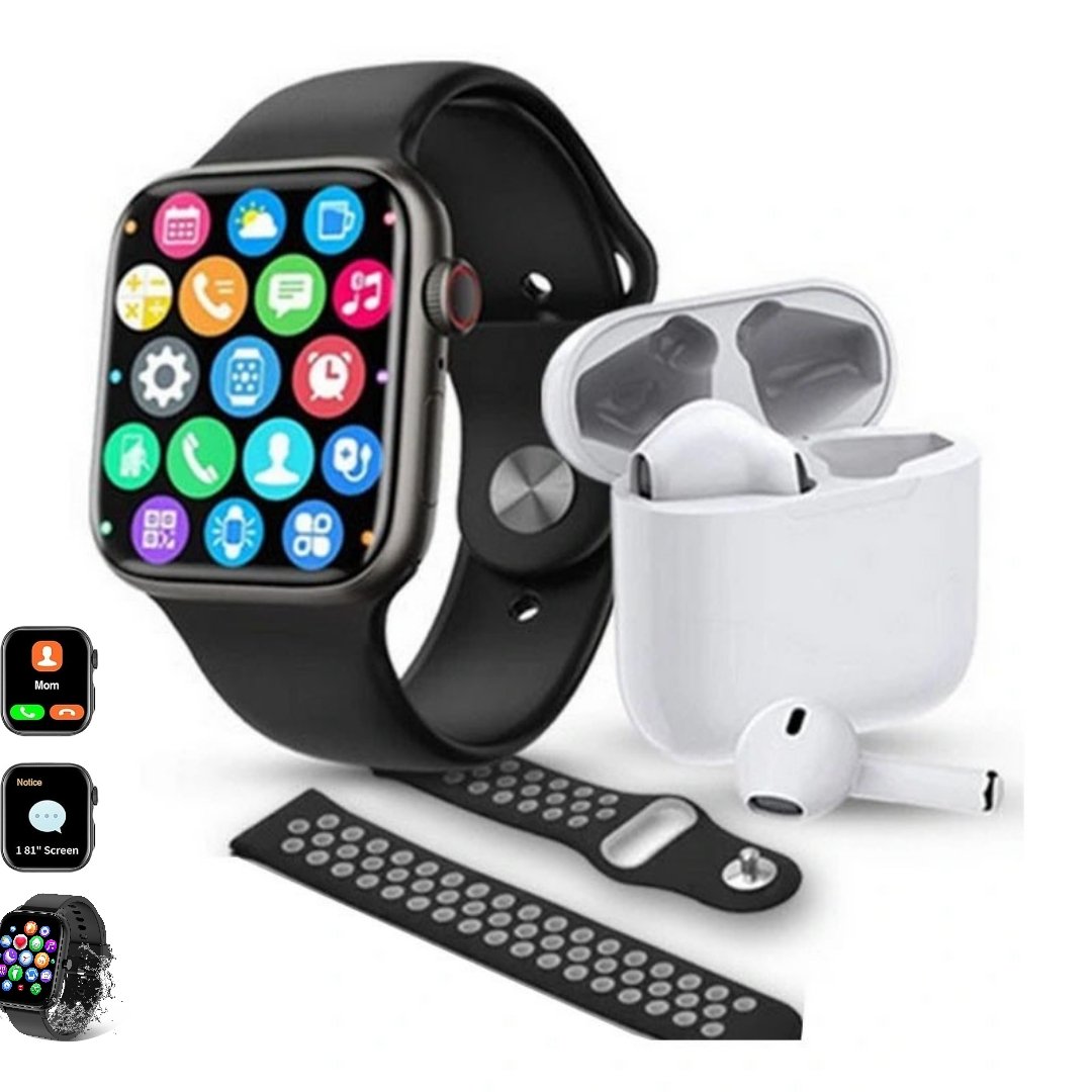 Polish_20250104_095343072.jpg Pack de 1 Montre Connectée à Écran Tactile Complet - Bluetooth et Appels - Étanche avec Écouteurs Bluetooth et 2 Ceinture - Unisexe – Image 1