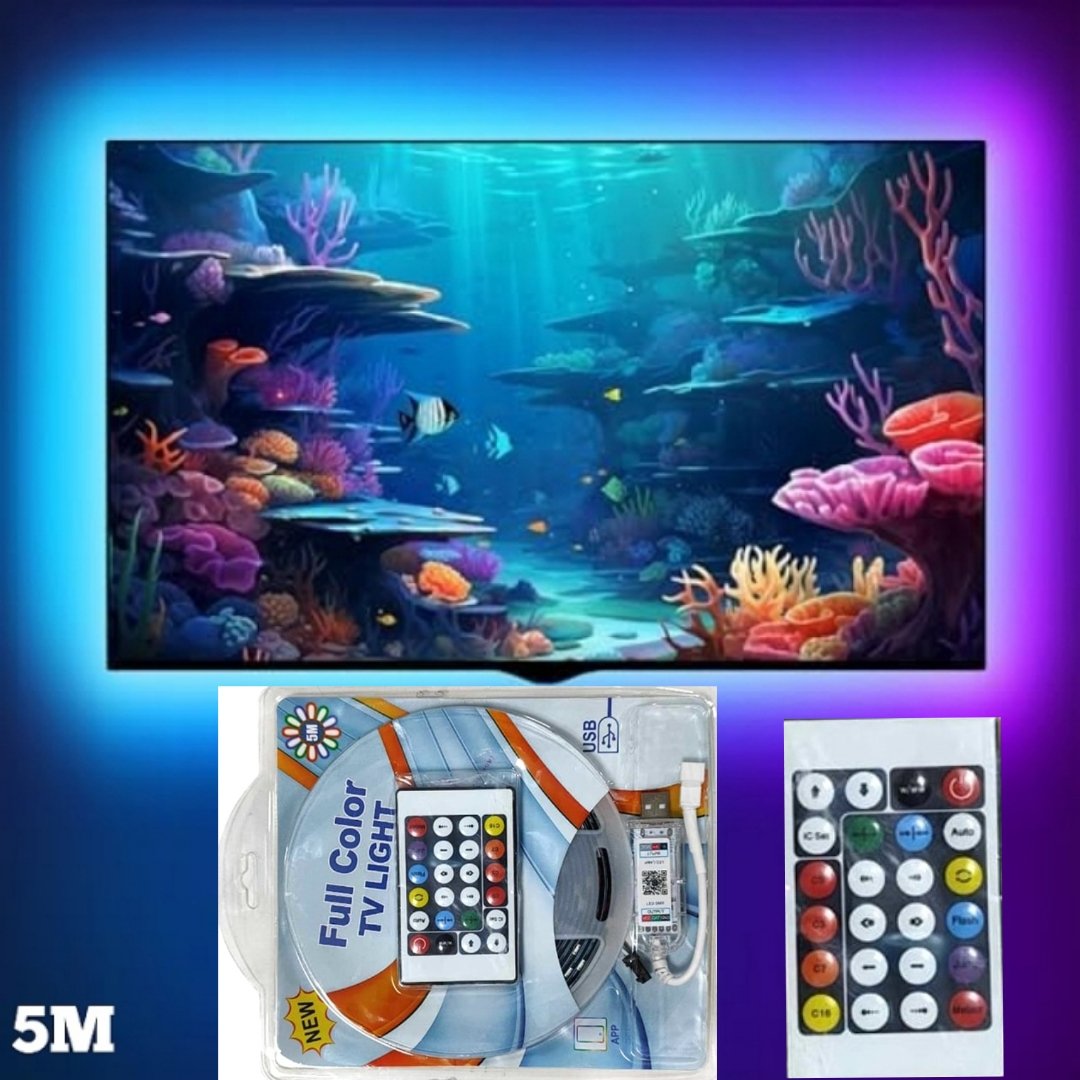 Polish_20250106_163304740.jpg Bande Néon Flexible Pour TV - DC 5V - WiFi - Bluetooth - Télécommande - IP67 - Étanche - pour Jardin et Décoration Intérieure - 5M – Image 1