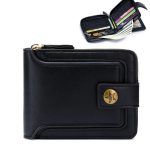 Portefeuille Classique en Cuir PU Pour Homme – Moraillon Court et Fermeture Éclair – Haute Qualité et Multi-Poches - Noir