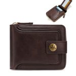 Portefeuille Classique en Cuir PU Pour Homme – Moraillon Court et Fermeture Éclair – Haute Qualité et Multi-Poches - Marron foncé