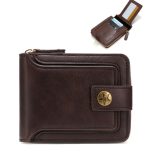 Portefeuille Classique en Cuir PU Pour Homme – Moraillon Court et Fermeture Éclair – Haute Qualité et Multi-Poches - Marron foncé
