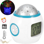 Réveil Projecteur - Écran LCD - Mélodies et Lumières Multi-Étoiles - Affichage du Calendrier - Heure Date Semaine - Température