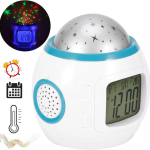 Réveil Projecteur - Écran LCD - Mélodies et Lumières Multi-Étoiles - Affichage du Calendrier - Heure Date Semaine - Température