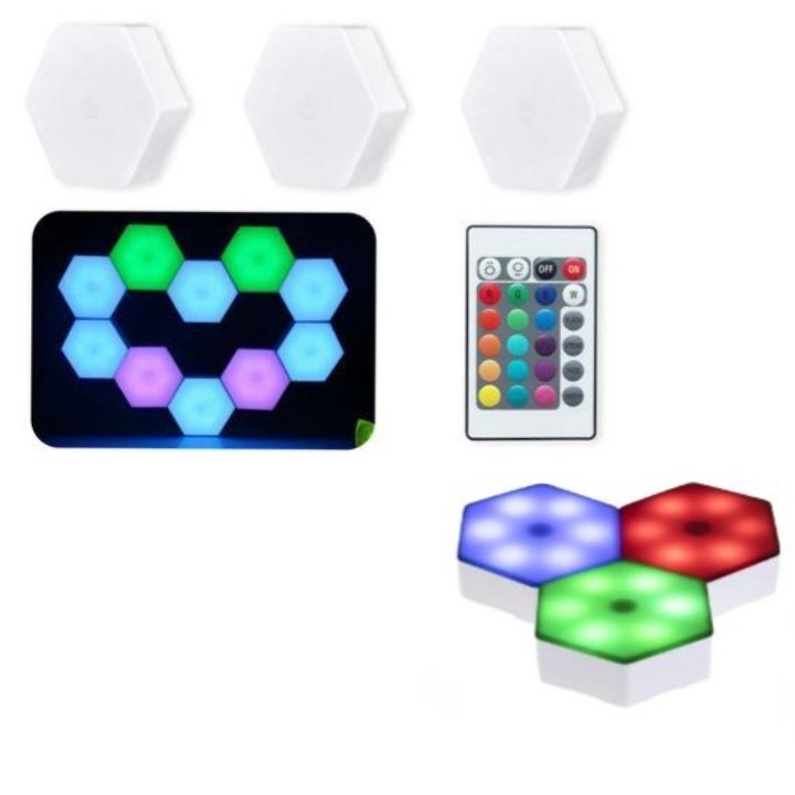 Polish_20250930_171039708.jpg Pack De 3 Lumière Murale Hexagonale Quantique Intelligente à LED RVB Avec Télécommande – Image 1