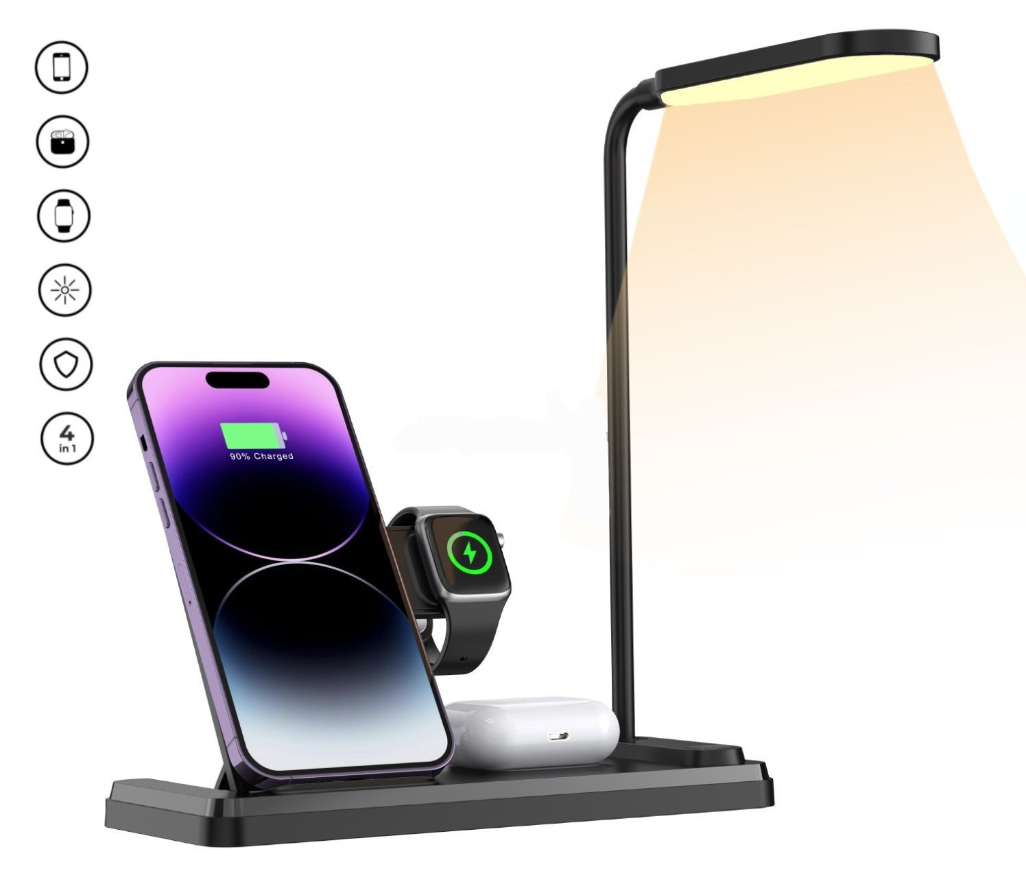 Polish_20251003_112857974.jpg Lampe De Table LED Tactile Flexible Avec Chargeur Sans Fil Pliable HT-503 15 W Pour Téléphones Montres et Ècouteurs – Image 1