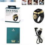 Montre-Bague Avec Compteurs De Prières - 5 Rappels D'heures De Prière - Guide D'orientation De La Prière - Batterie Longue Durée - Ècran OLED - Résistante à L'eau - Rechargeable -Réveil Azan - Noir