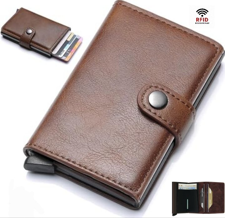 Polish_20251115_114700508.jpg Portefeuille Avec Porte-cartes en Métal - Cuir - Marron Foncé – Image 1