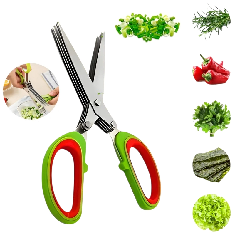 Polish_20260221_152159830.webp Ciseaux À Légumes 5 En 1 - Acier Inoxydable - Cinq Lames - Multifonctionnels – Image 1