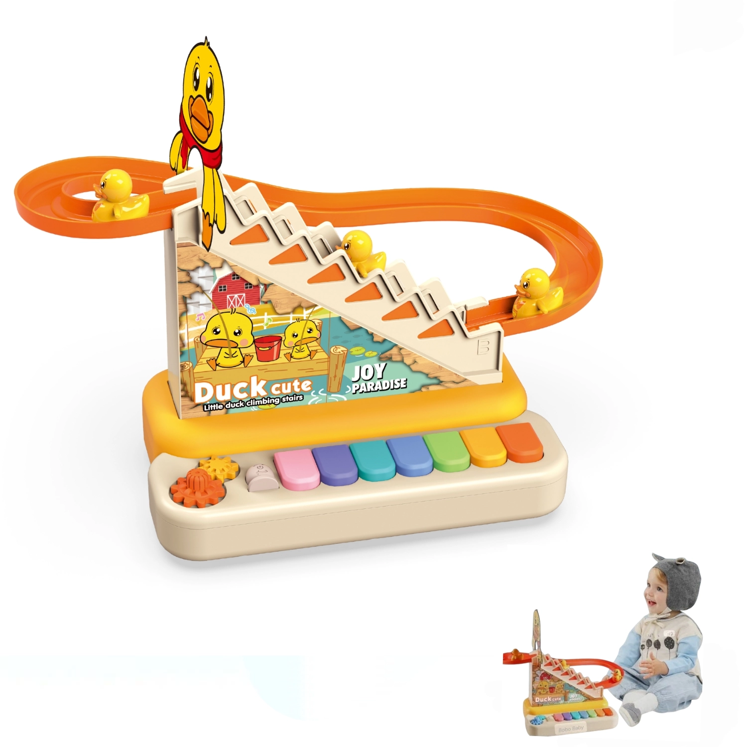 Polish_20260312_140800332.webp Ensemble Piano Avec Toboggan En Forme De Canard Et Échelle - Musique Et Éclairage – Image 1