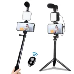 Kit Perche à Selfie 5 en 1 - Perche à Selfie Bluetooth - Avec Microphone - Trépied - Lumière LED