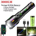 Lampe De Poche Laser Blanche - Longue Portée - Zoomable - avec Bandes Lumineuses - Torche - 3000 LM- Rechargeable