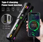 Lampe De Poche Laser Blanche - Longue Portée - Zoomable - avec Bandes Lumineuses - Torche - 3000 LM- Rechargeable – Image 2