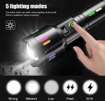 Lampe De Poche Laser Blanche - Longue Portée - Zoomable - avec Bandes Lumineuses - Torche - 3000 LM- Rechargeable – Image 6