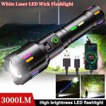 Lampe De Poche Laser Blanche - Longue Portée - Zoomable - avec Bandes Lumineuses - Torche - 3000 LM- Rechargeable – Image 7