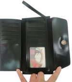 Portefeuille Femme - Cuir Cire Huile - Porte Multi Cartes - Porte Monnaie et 2 Porte Billets - Noir – Image 2