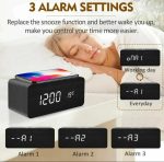 Réveil LED Horloge en Bois - Alarme - Température - USB - Avec Chargeur Sans Fil – Image 7