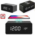 Réveil LED Horloge en Bois - Alarme - Température - USB - Avec Chargeur Sans Fil – Image 4