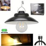 Lampe LED Suspendue Pour Camping - Lumière Chaude - Légère - Portable - Chargeur USB - Crochet