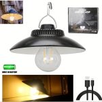 Lampe LED Suspendue Pour Camping - Lumière Chaude - Légère - Portable - Chargeur USB - Crochet