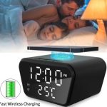 Réveil Numérique - Avec Chargeur Sans Fil 15w - LED Horloge Digitale- Réglable - Noir